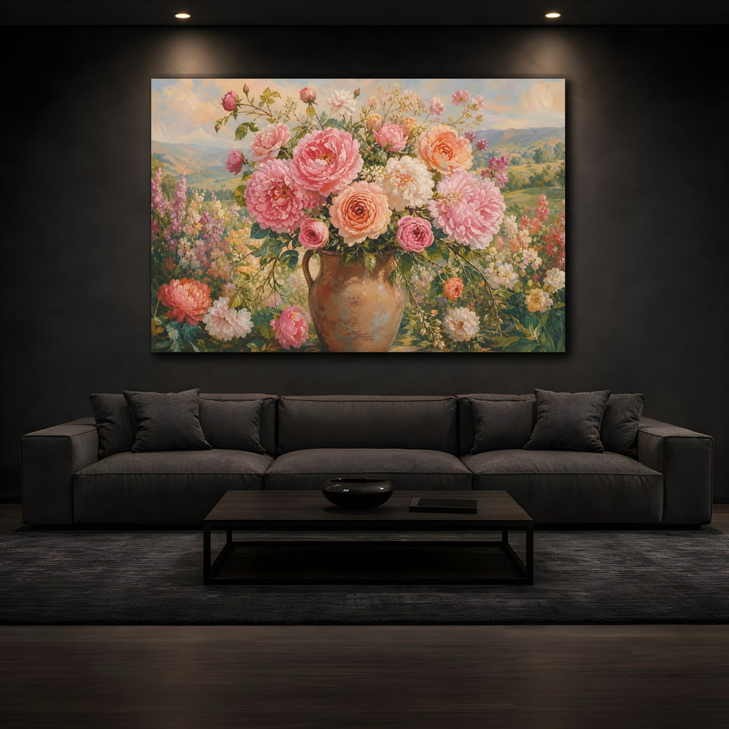 Mockup 3. Floral Flower Bouquet Pastel Floral shown as stretched canvas wall art