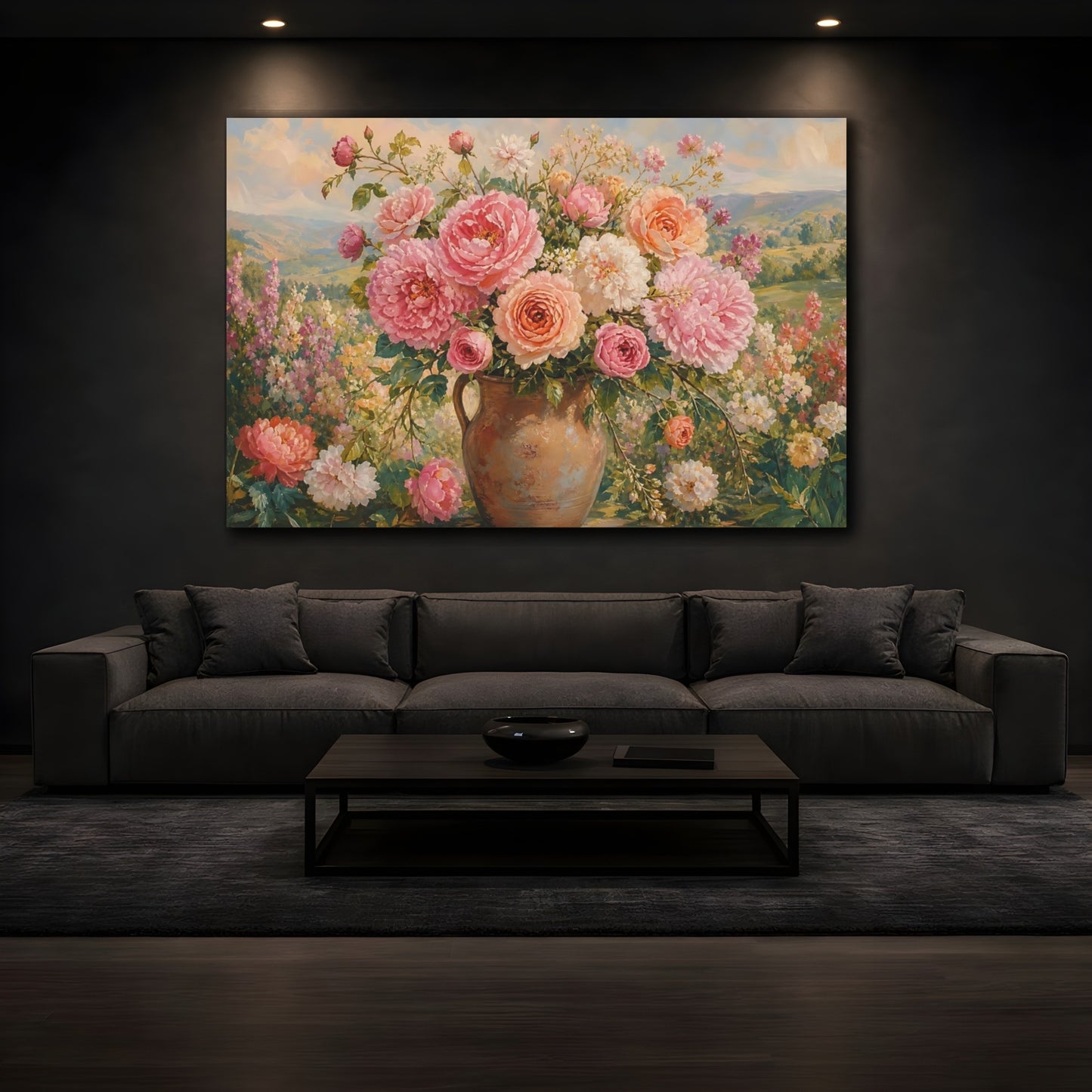 Mockup 3. Floral Flower Bouquet Pastel Floral shown as stretched canvas wall art