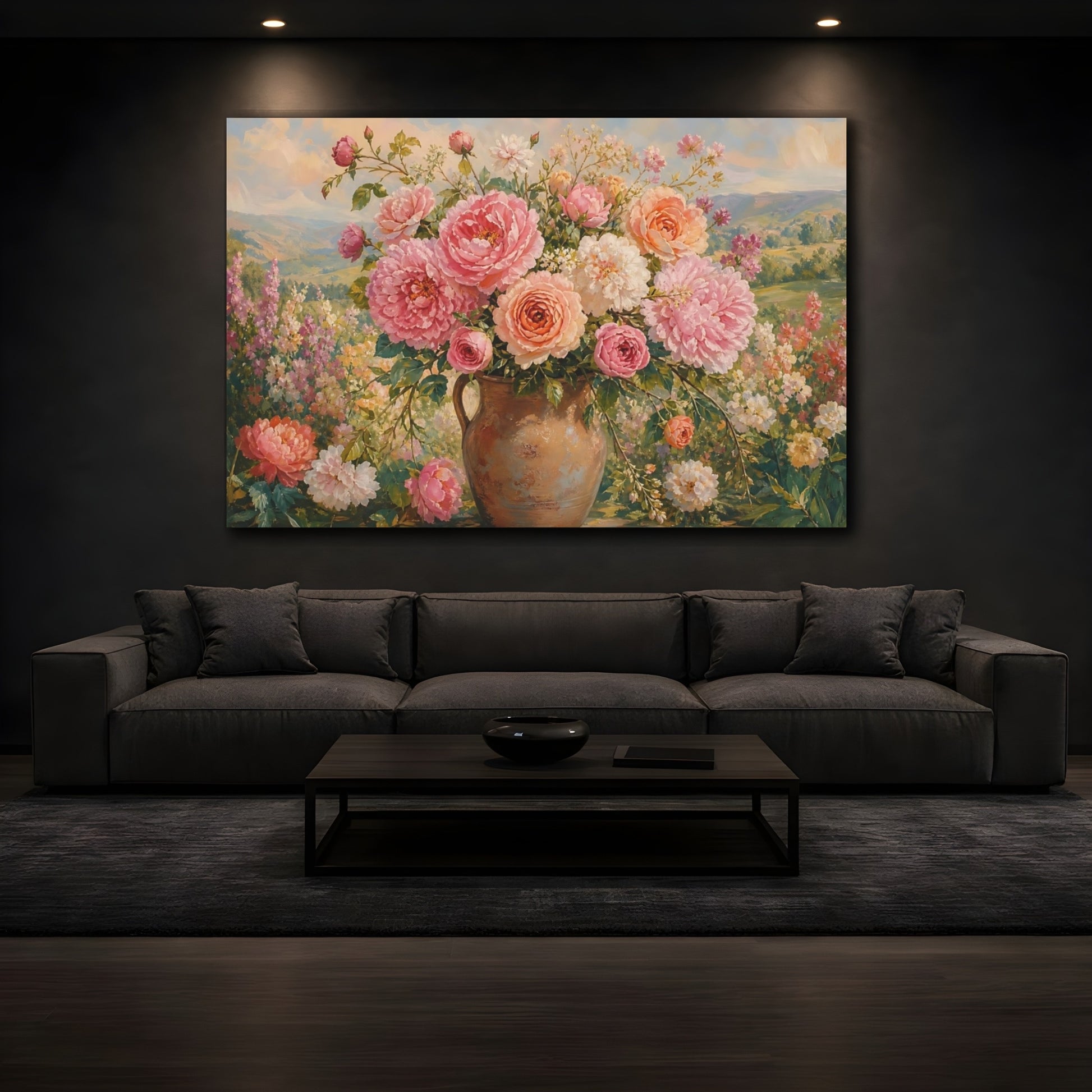 Mockup 3. Floral Flower Bouquet Pastel Floral shown as stretched canvas wall art