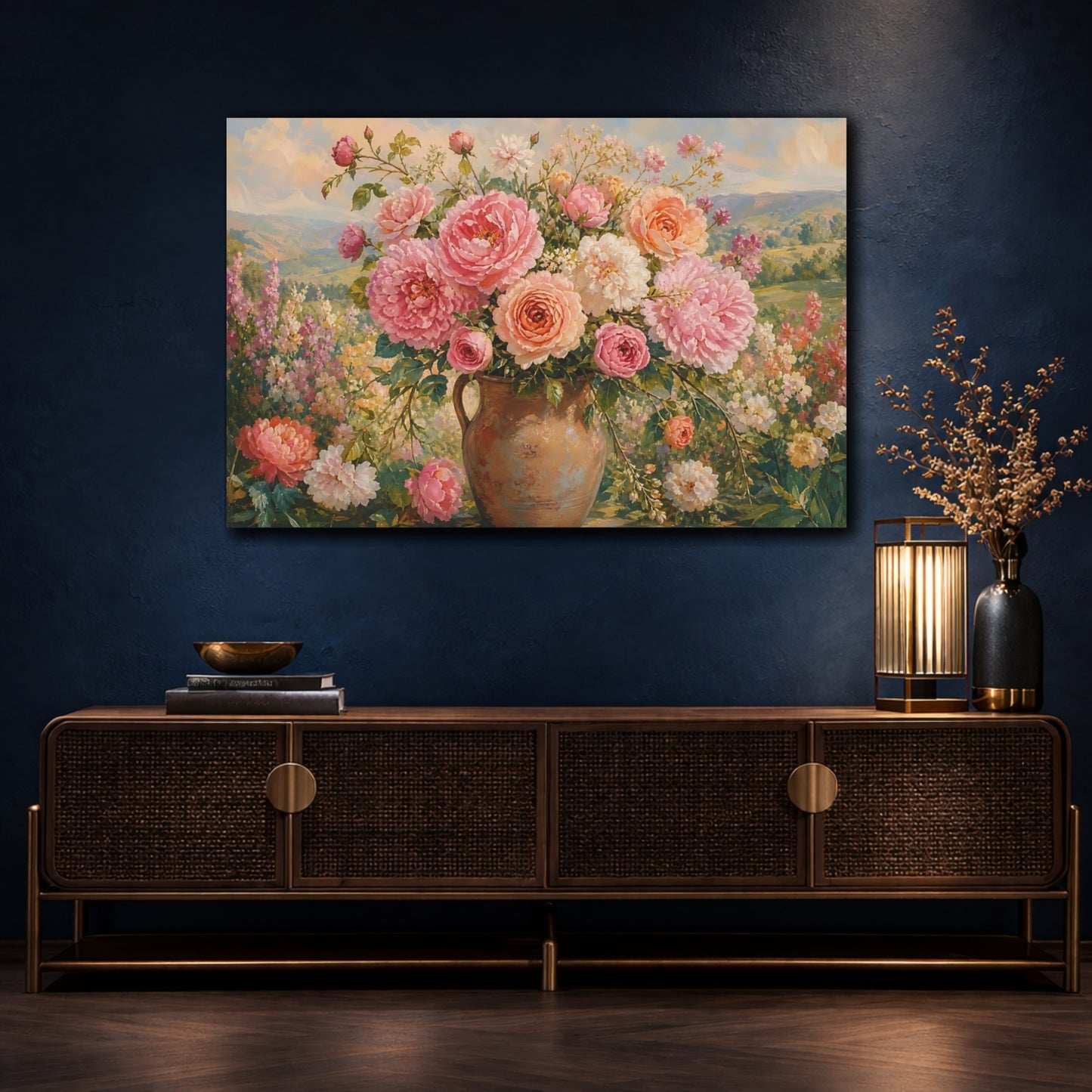 Mockup 4. Floral Flower Bouquet Pastel Floral shown as stretched canvas wall art