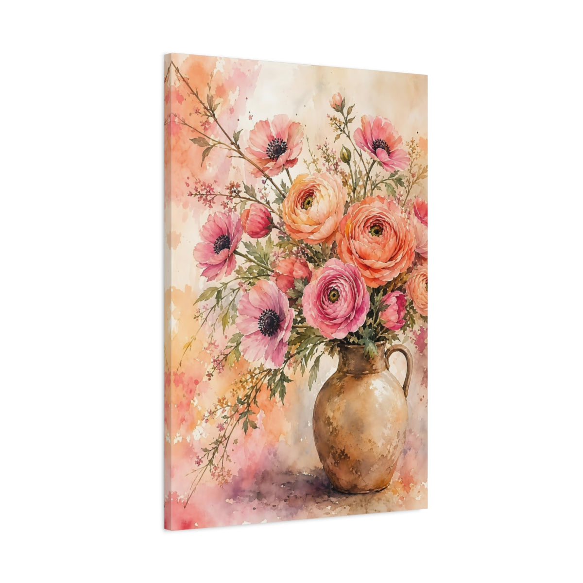 Main Mockup. Floral Flower Bouquet Pink And Orange shown as stretched canvas wall art