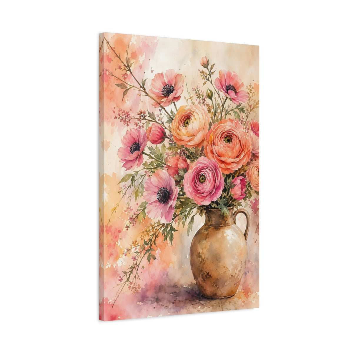 Side Mockup 2. Floral Flower Bouquet Pink And Orange shown as stretched canvas wall art