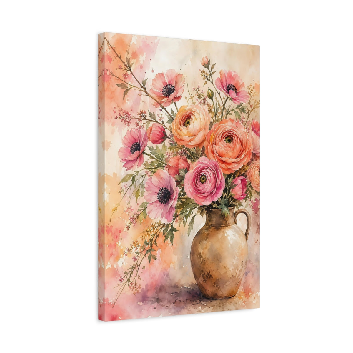 Side Mockup 3. Floral Flower Bouquet Pink And Orange shown as stretched canvas wall art