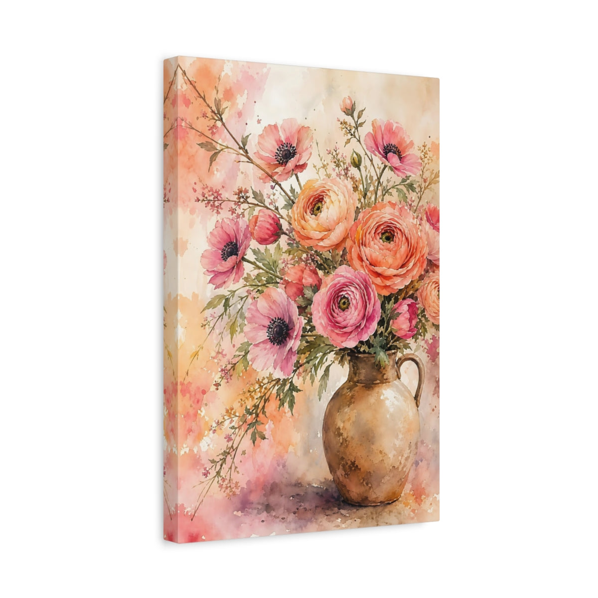 Side Mockup 4. Floral Flower Bouquet Pink And Orange shown as stretched canvas wall art