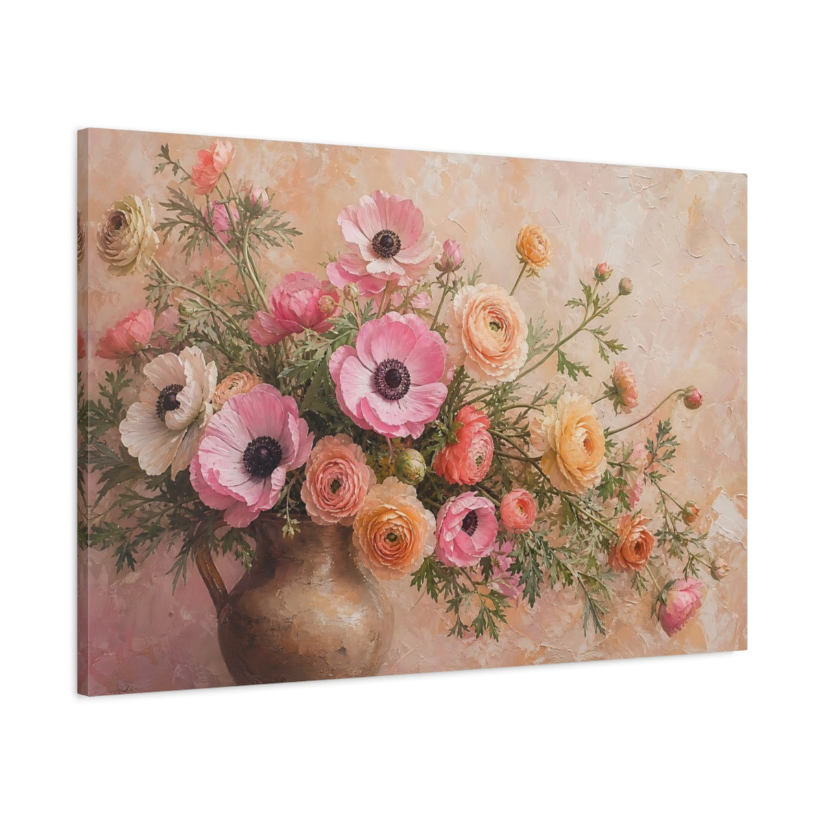 Main Mockup. Floral Flower Bouquet Pink And Peach Flowers shown as stretched canvas wall art