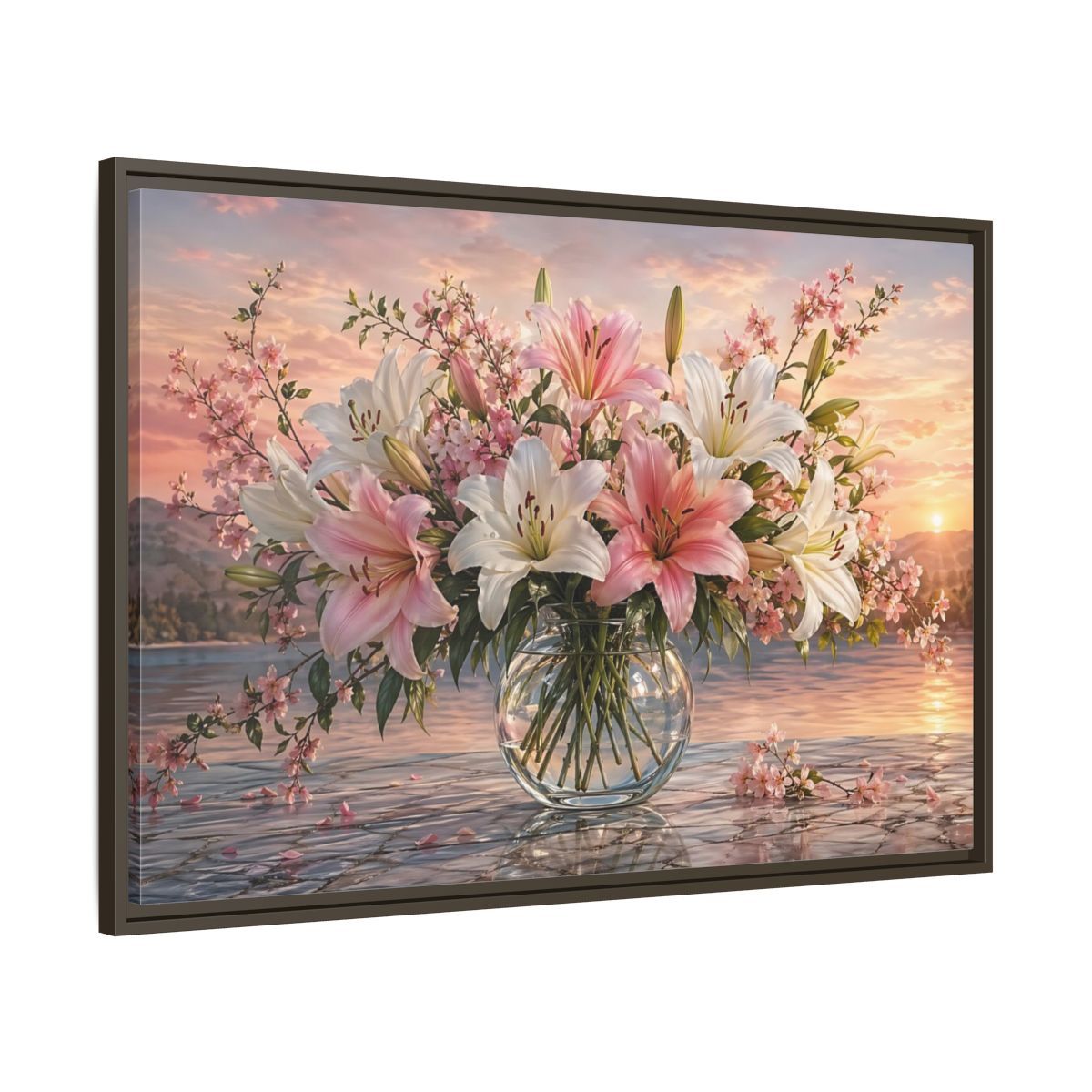 Main Mockup. Floral Flower Bouquet Pink And White Floral shown as stretched canvas wall art