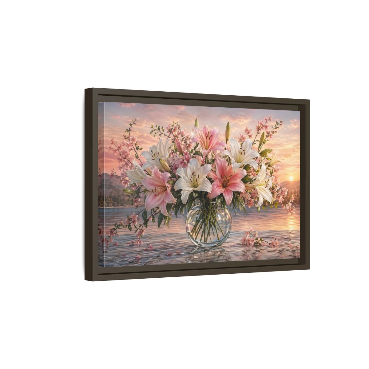 Side Mockup 5. Floral Flower Bouquet Pink And White Floral shown as stretched canvas wall art