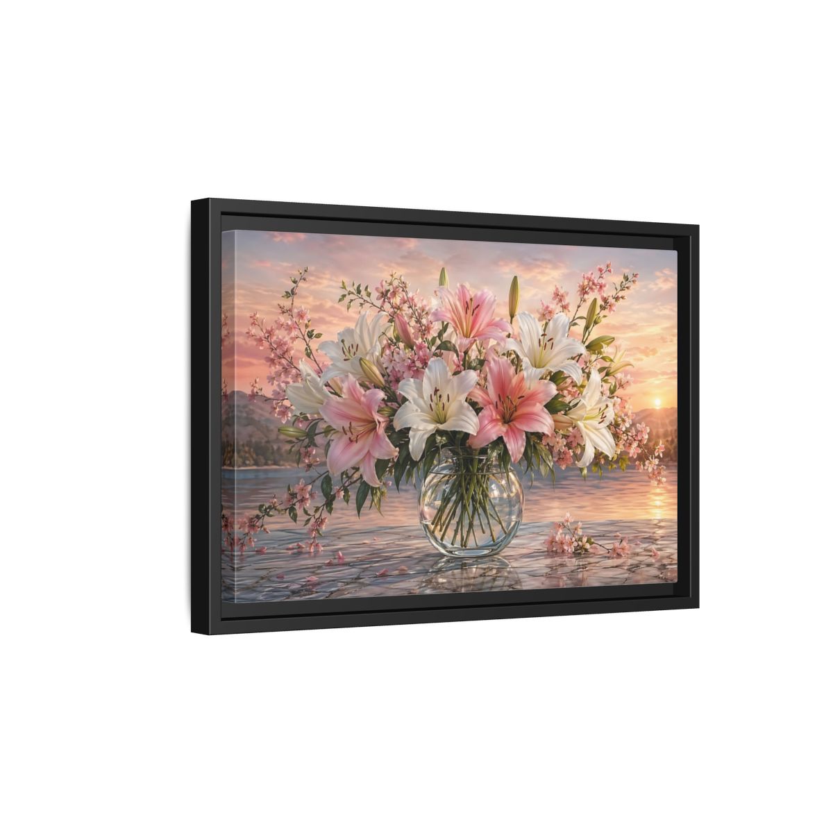 Side Mockup 6. Floral Flower Bouquet Pink And White Floral shown as stretched canvas wall art