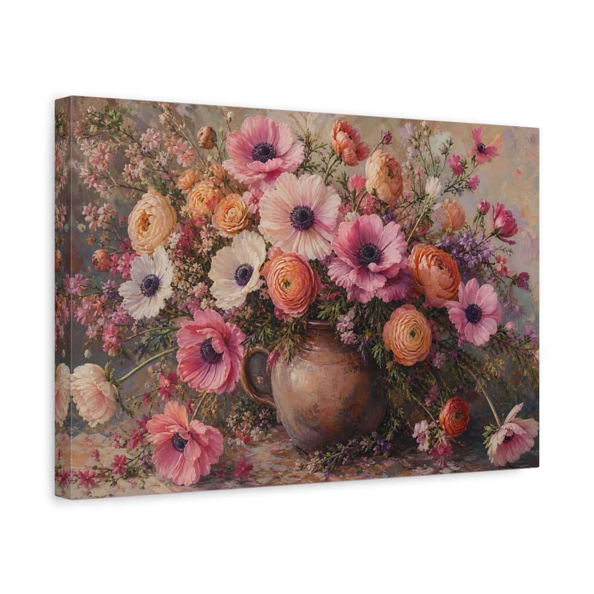 Side Mockup 4. Floral Flower Bouquet Pink Floral Bouquet shown as stretched canvas wall art