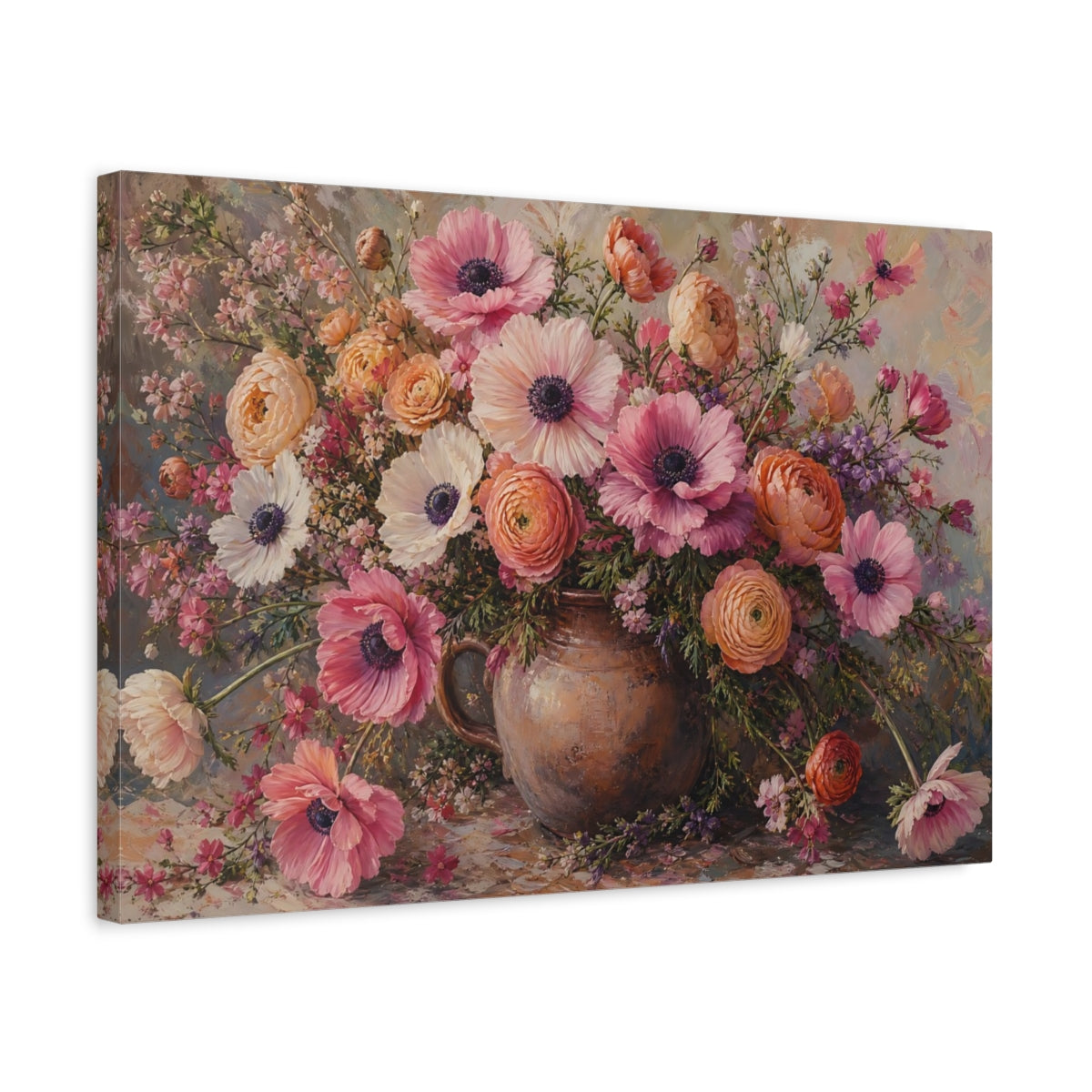 Side Mockup 3. Floral Flower Bouquet Pink Floral Bouquet shown as stretched canvas wall art