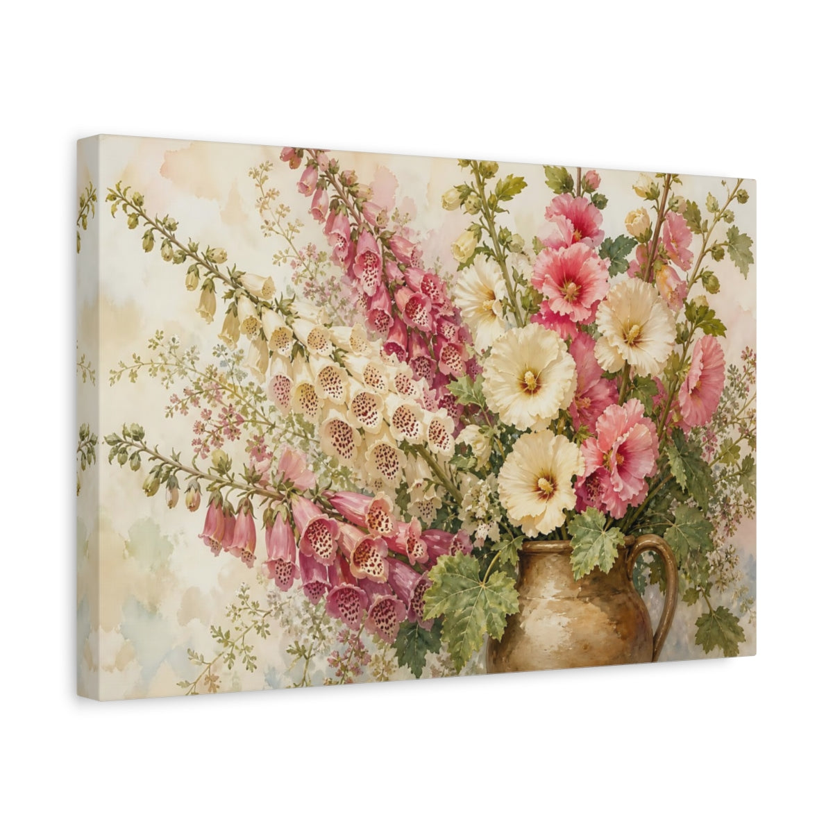 Side Mockup 4. Floral Flower Bouquet Pink Cream Flowers shown as stretched canvas wall art