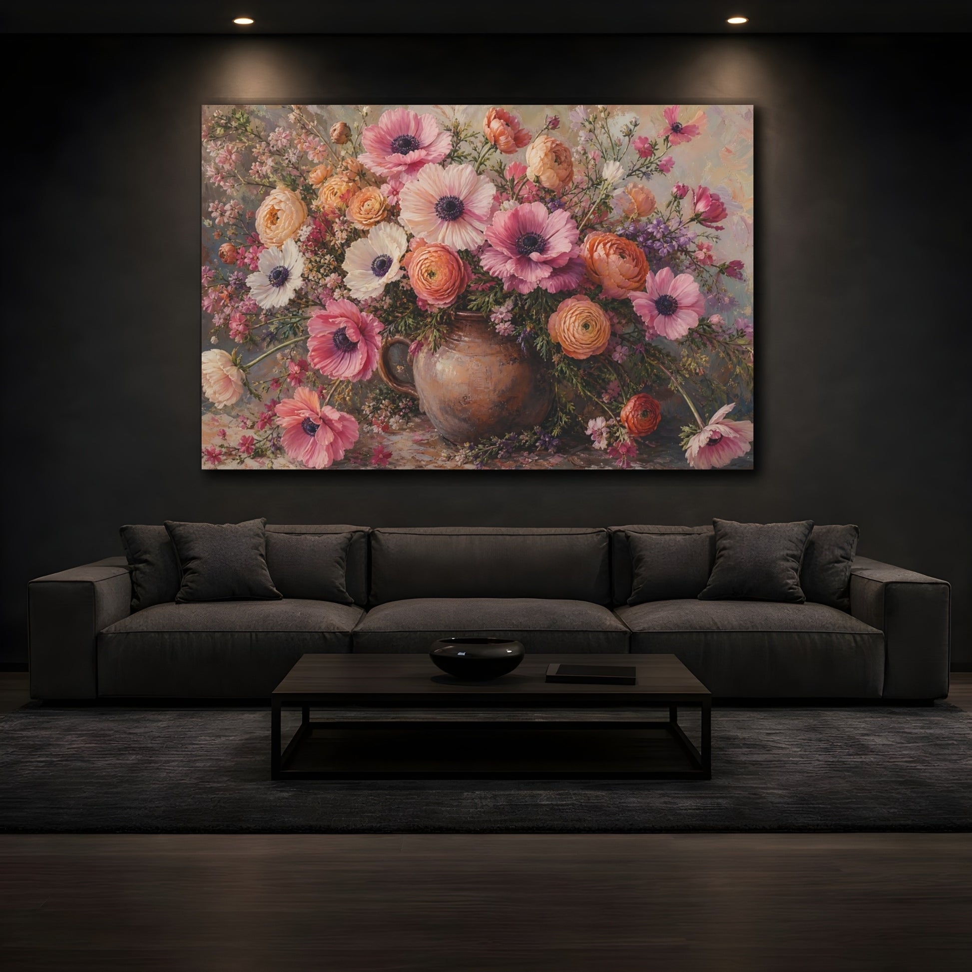 Mockup 3. Floral Flower Bouquet Pink Floral Bouquet shown as stretched canvas wall art