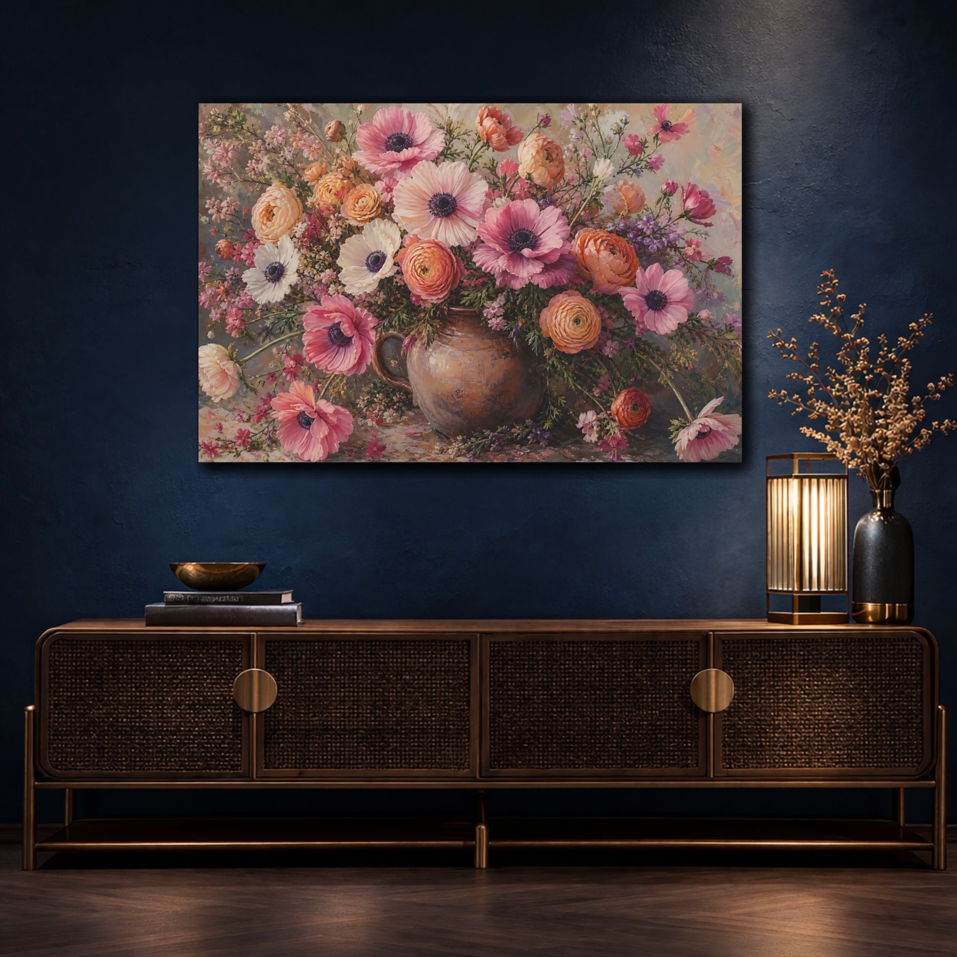 Mockup 4. Floral Flower Bouquet Pink Floral Bouquet shown as stretched canvas wall art