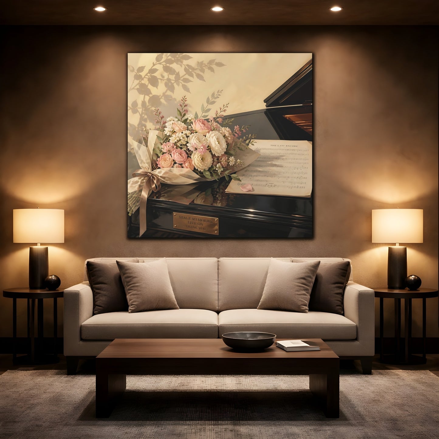 Mockup 2. Floral Flower Bouquet Pink Floral Piano shown as canvas print