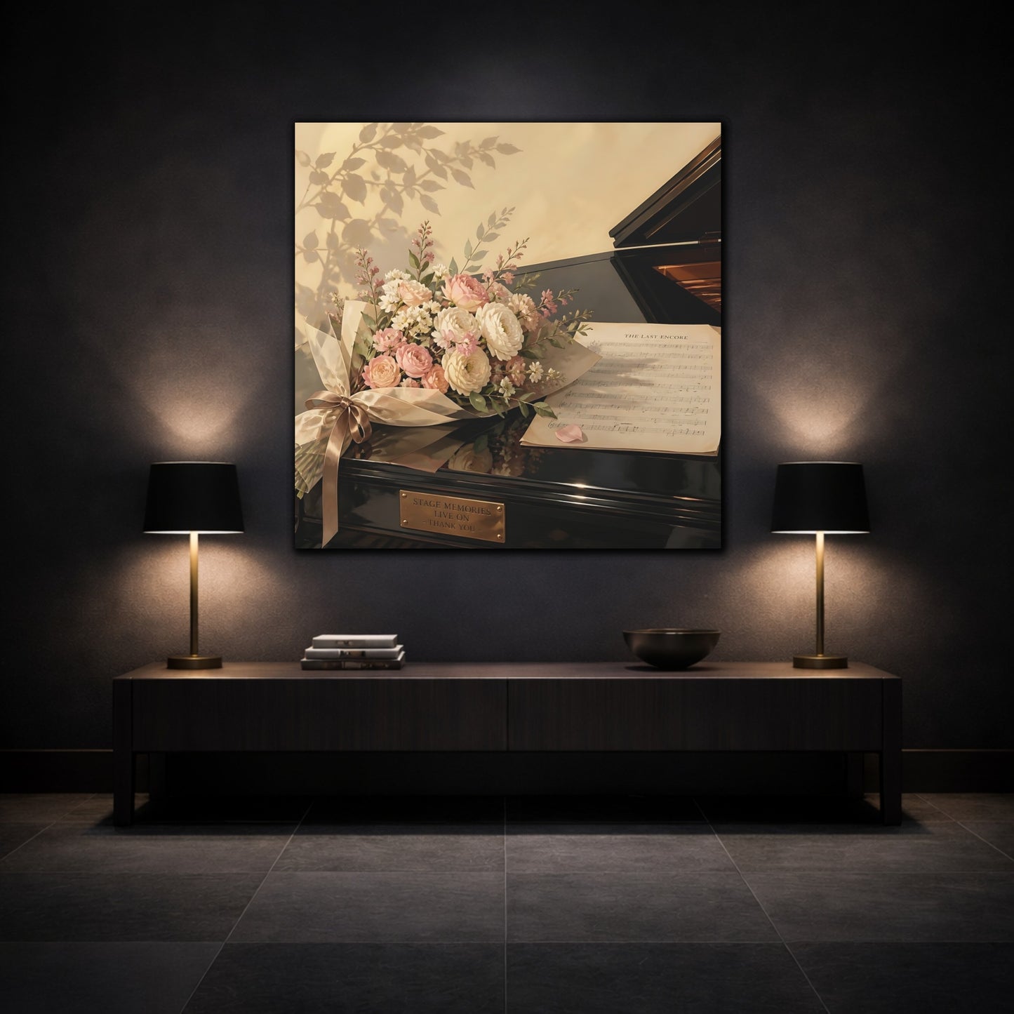Mockup 3. Floral Flower Bouquet Pink Floral Piano shown as canvas print