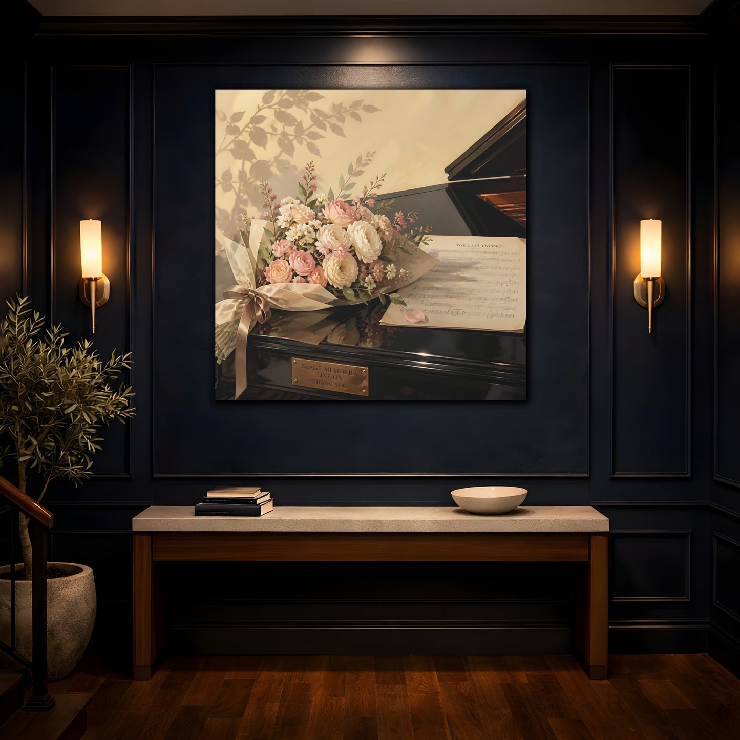 Mockup 4. Floral Flower Bouquet Pink Floral Piano shown as canvas print