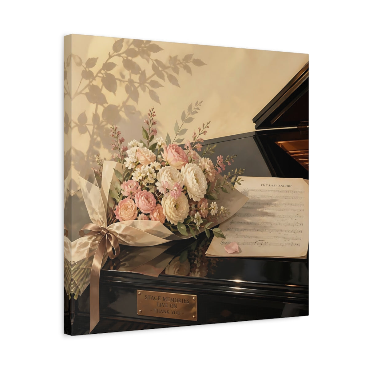 Side Mockup 5. Floral Flower Bouquet Pink Floral Piano shown as canvas print