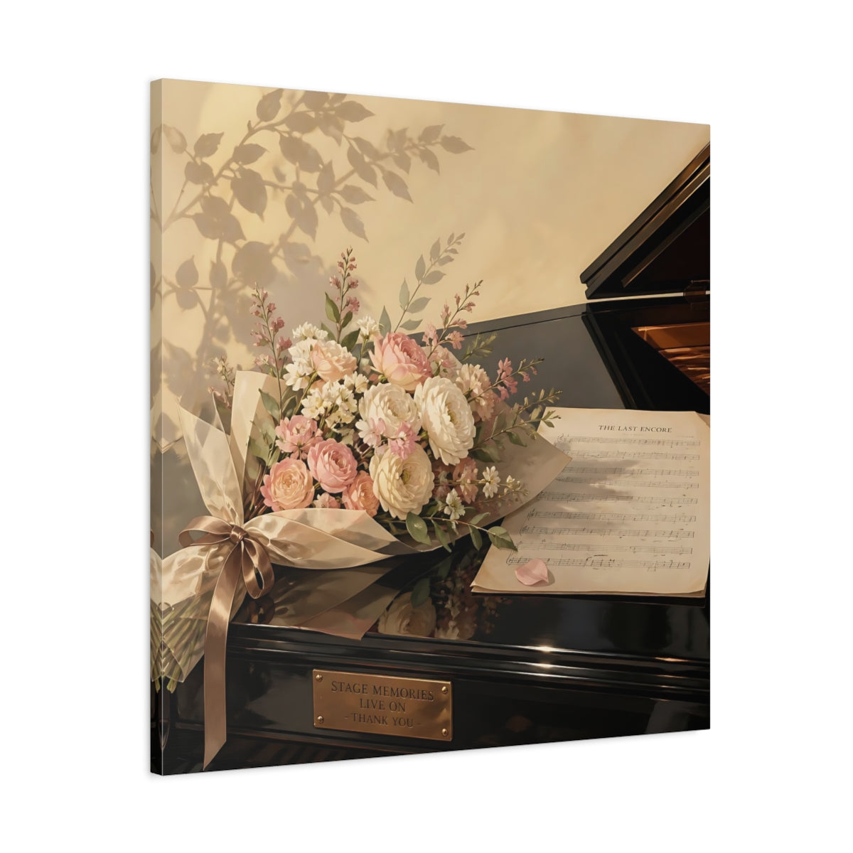 Side Mockup 3. Floral Flower Bouquet Pink Floral Piano shown as canvas print