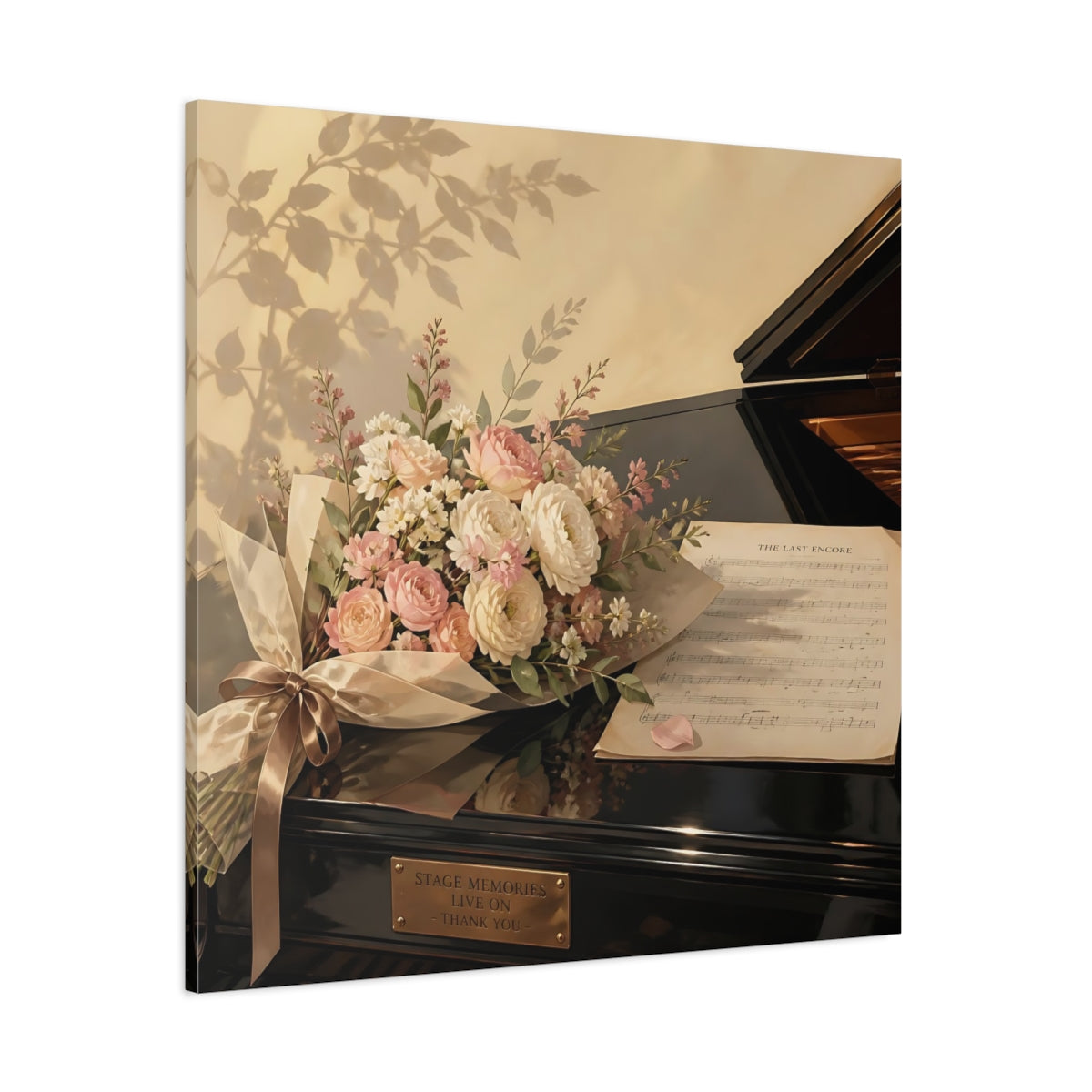 Side Mockup 1. Floral Flower Bouquet Pink Floral Piano shown as canvas print