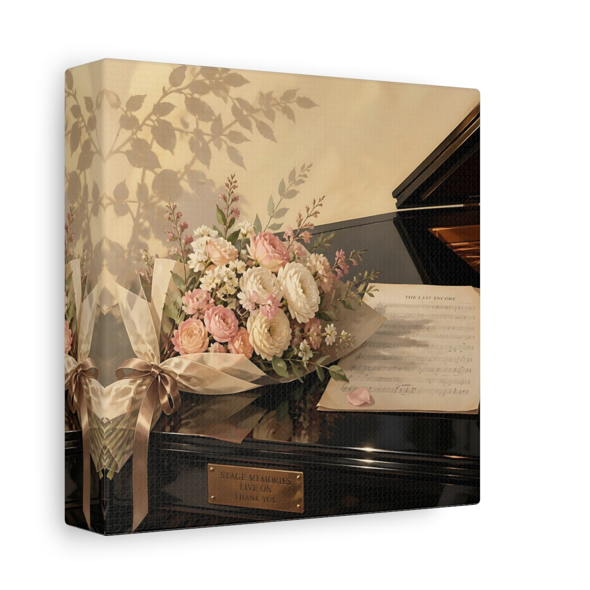 Side Mockup 2. Floral Flower Bouquet Pink Floral Piano shown as canvas print