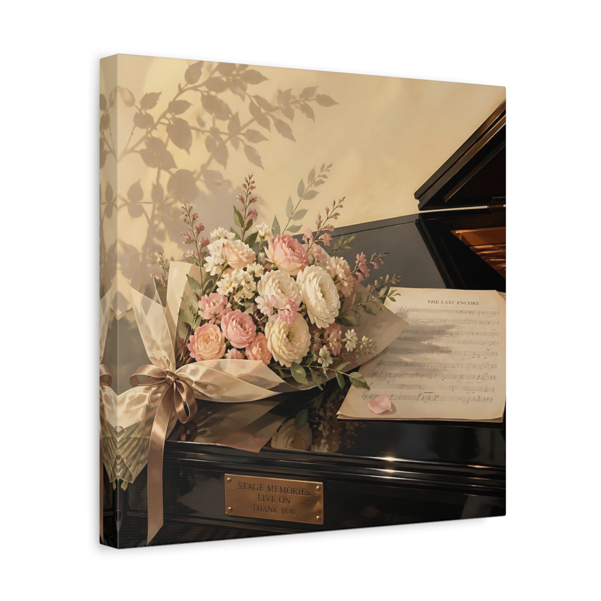 Side Mockup 7. Floral Flower Bouquet Pink Floral Piano shown as canvas print