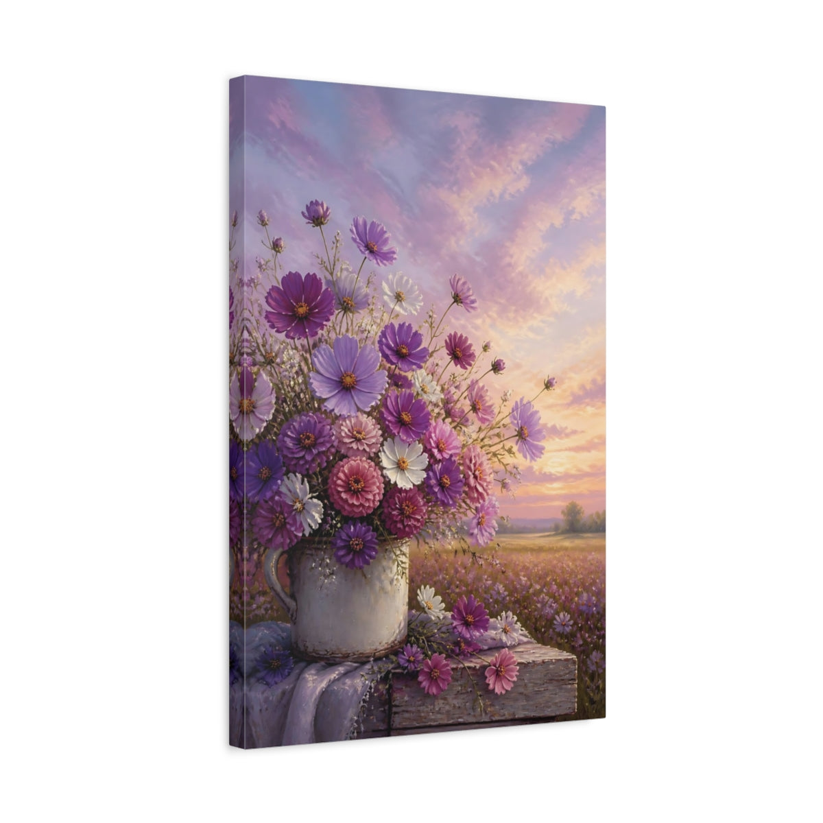 Side Mockup 3. Floral Flower Bouquet Purple Pink Floral shown as stretched canvas wall art