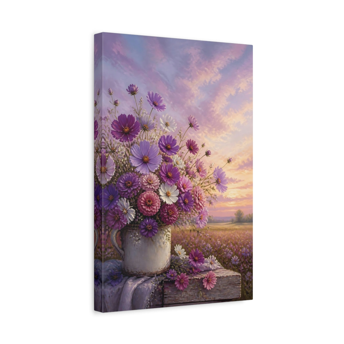 Side Mockup 4. Floral Flower Bouquet Purple Pink Floral shown as stretched canvas wall art