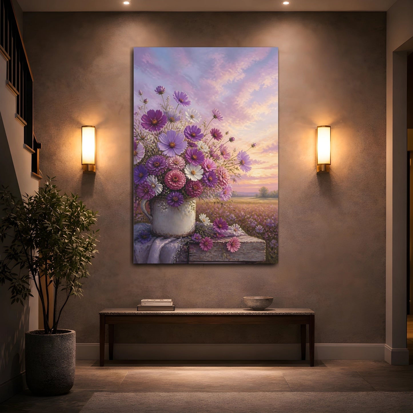 Mockup 2. Floral Flower Bouquet Purple Pink Floral shown as stretched canvas wall art