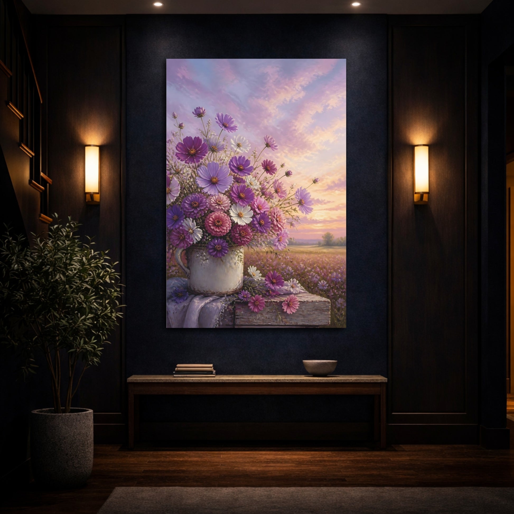 Mockup 4. Floral Flower Bouquet Purple Pink Floral shown as stretched canvas wall art