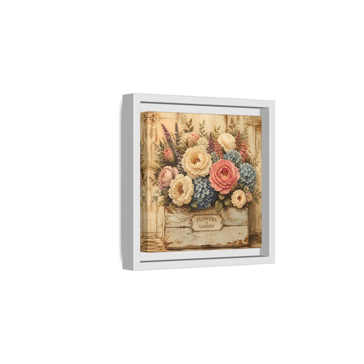 Side Mockup 1. Floral Flower Bouquet Shabby Chic Flowers shown as stretched canvas wall art