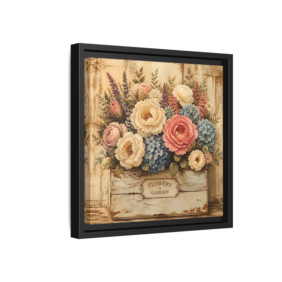 Side Mockup 18. Floral Flower Bouquet Shabby Chic Flowers shown as stretched canvas wall art