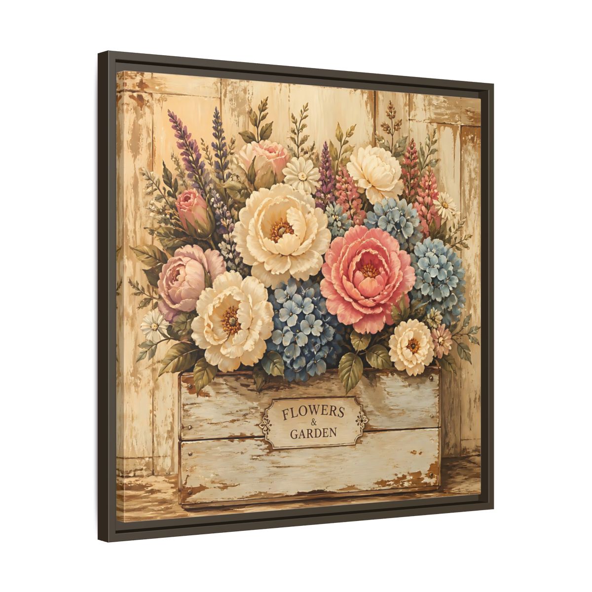 Side Mockup 27. Floral Flower Bouquet Shabby Chic Flowers shown as stretched canvas wall art