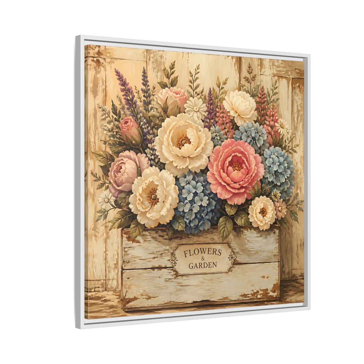Side Mockup 7. Floral Flower Bouquet Shabby Chic Flowers shown as stretched canvas wall art