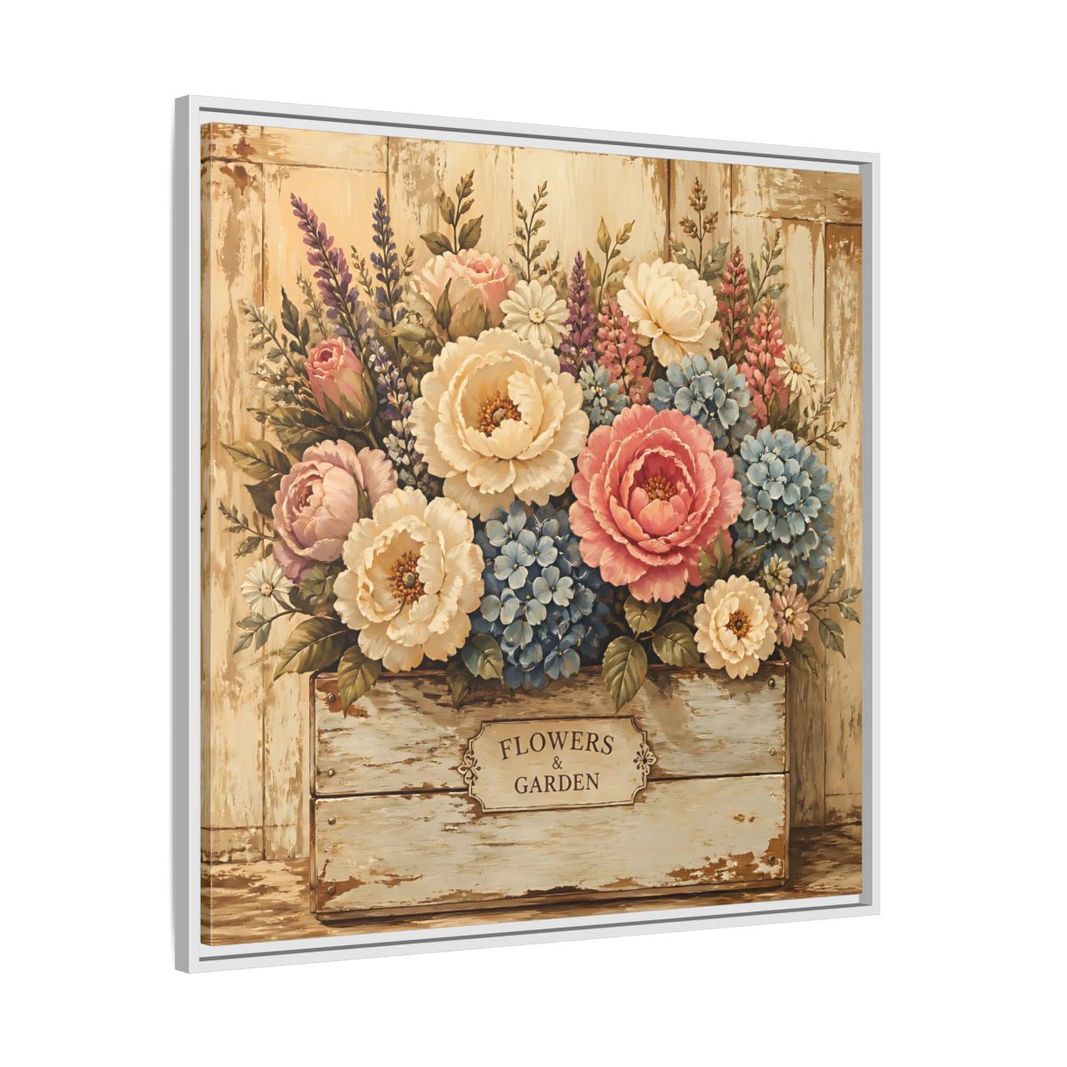 Side Mockup 25. Floral Flower Bouquet Shabby Chic Flowers shown as stretched canvas wall art