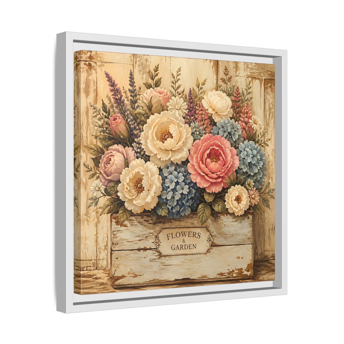 Side Mockup 28. Floral Flower Bouquet Shabby Chic Flowers shown as stretched canvas wall art