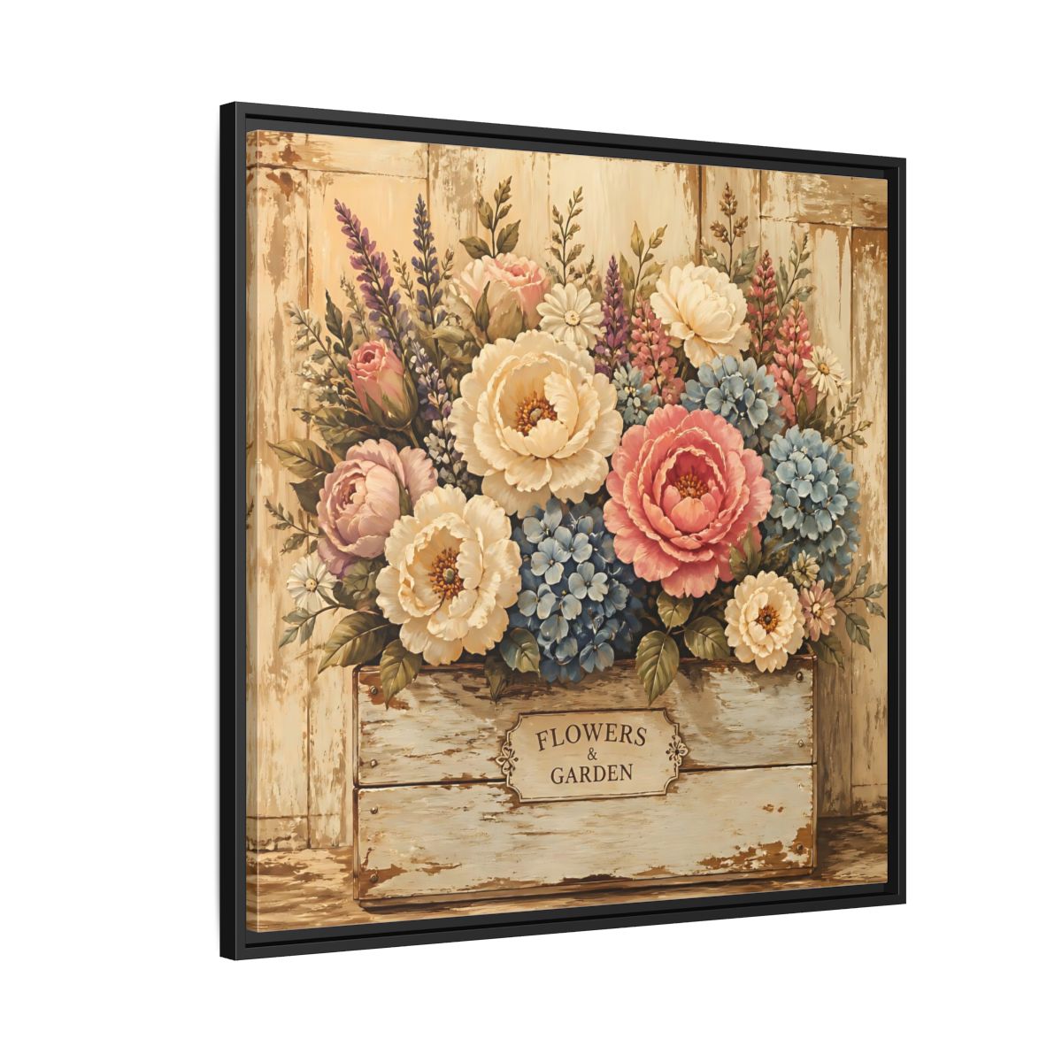 Side Mockup 9. Floral Flower Bouquet Shabby Chic Flowers shown as stretched canvas wall art