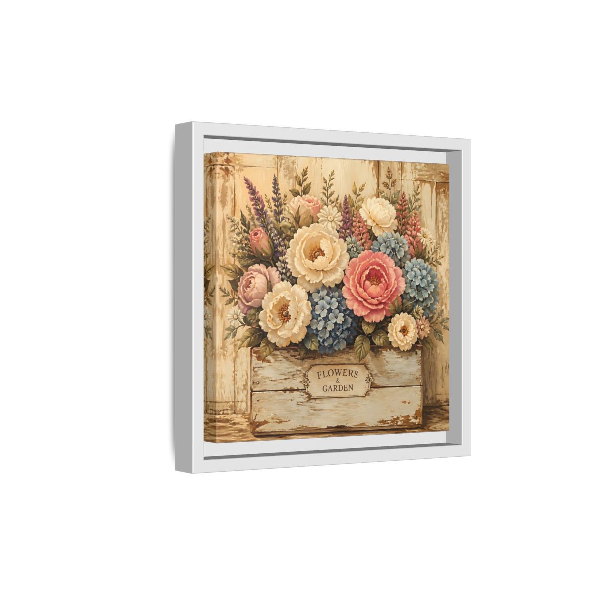 Side Mockup 19. Floral Flower Bouquet Shabby Chic Flowers shown as stretched canvas wall art