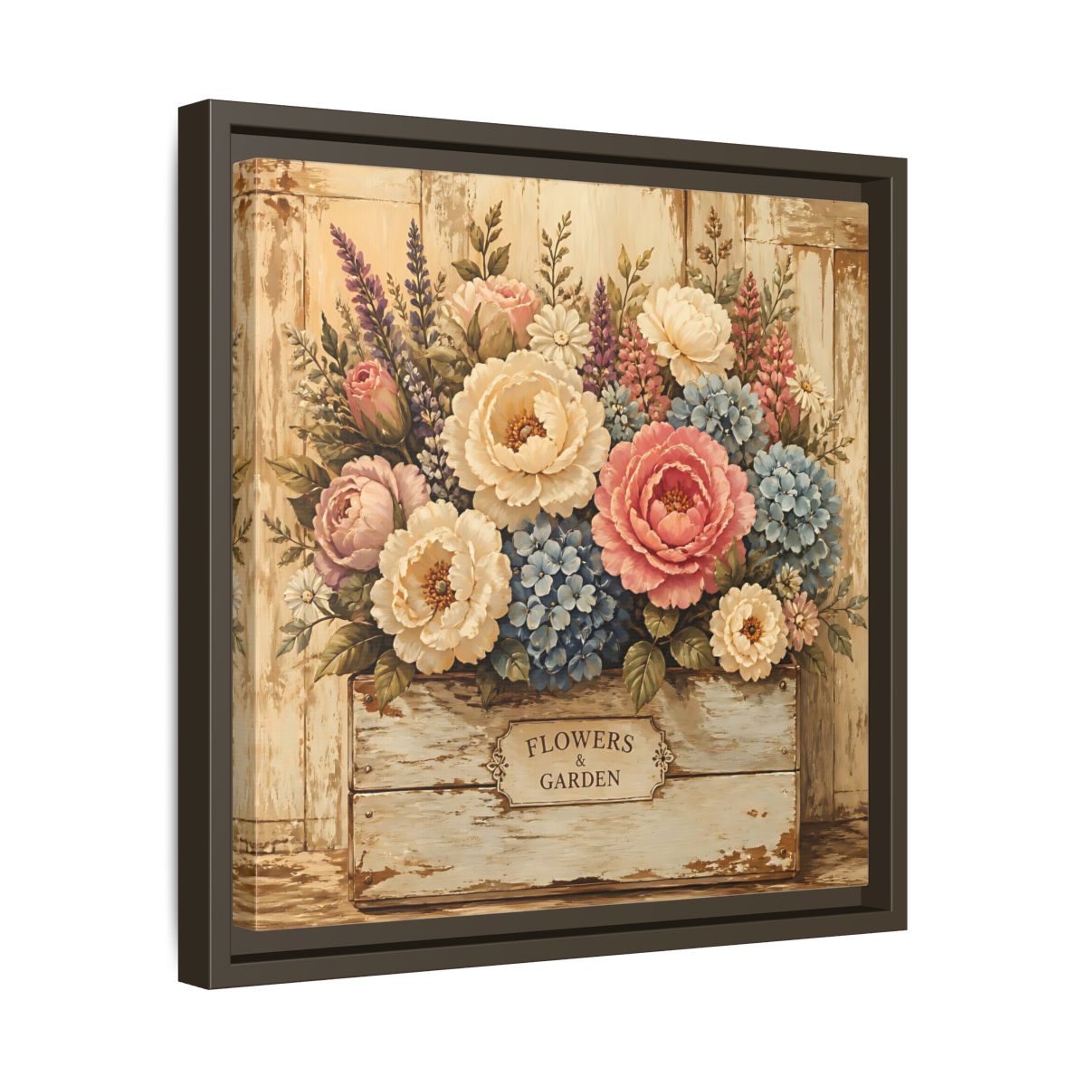 Side Mockup 29. Floral Flower Bouquet Shabby Chic Flowers shown as stretched canvas wall art