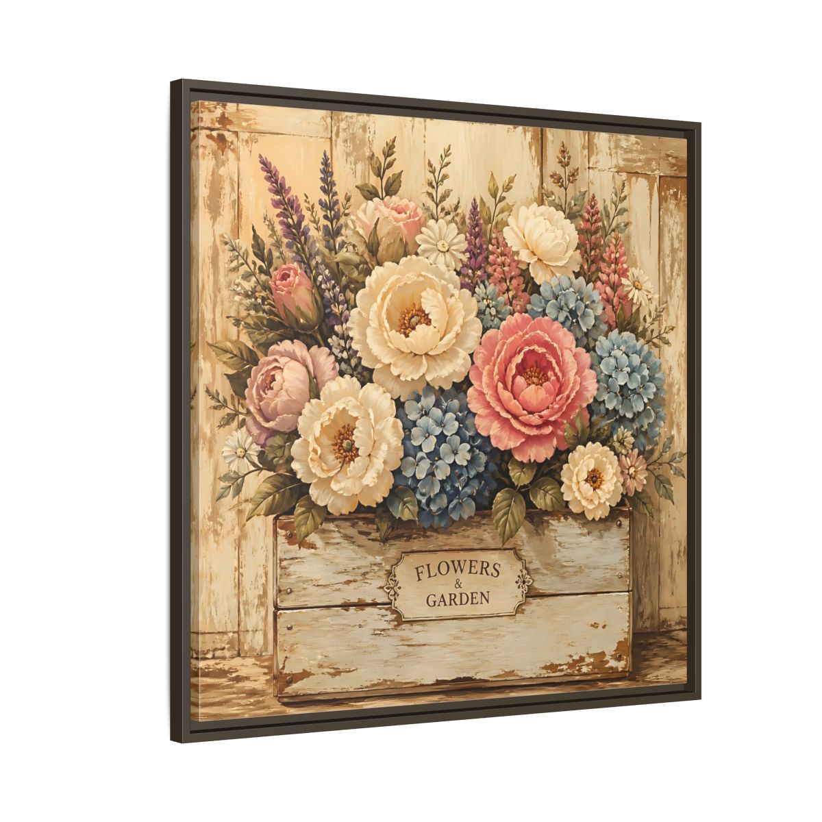 Side Mockup 8. Floral Flower Bouquet Shabby Chic Flowers shown as stretched canvas wall art