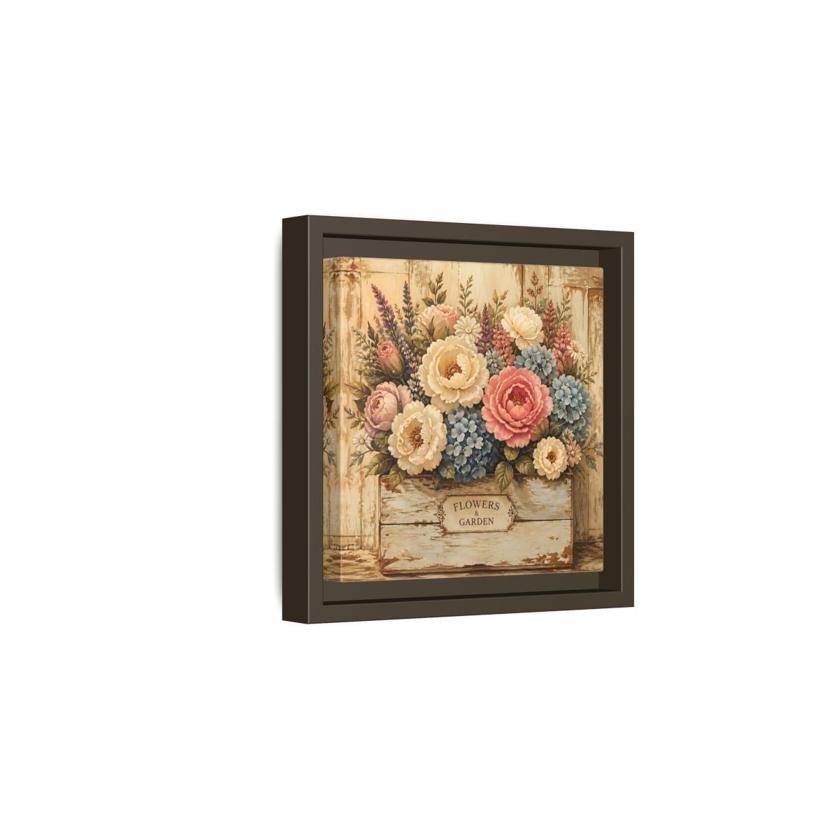 Side Mockup 2. Floral Flower Bouquet Shabby Chic Flowers shown as stretched canvas wall art