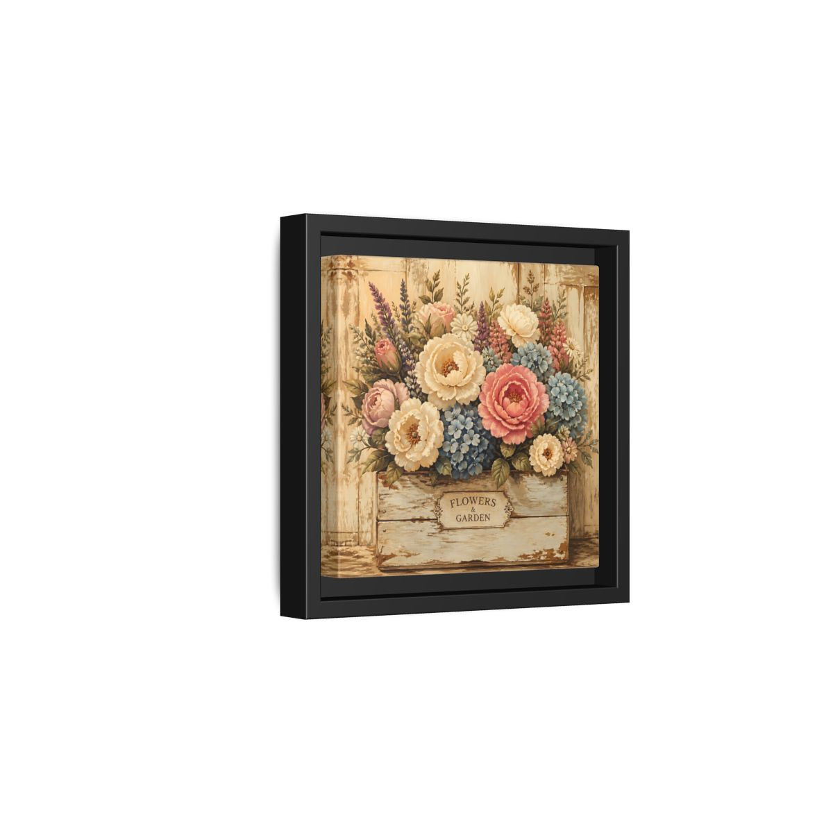 Side Mockup 3. Floral Flower Bouquet Shabby Chic Flowers shown as stretched canvas wall art