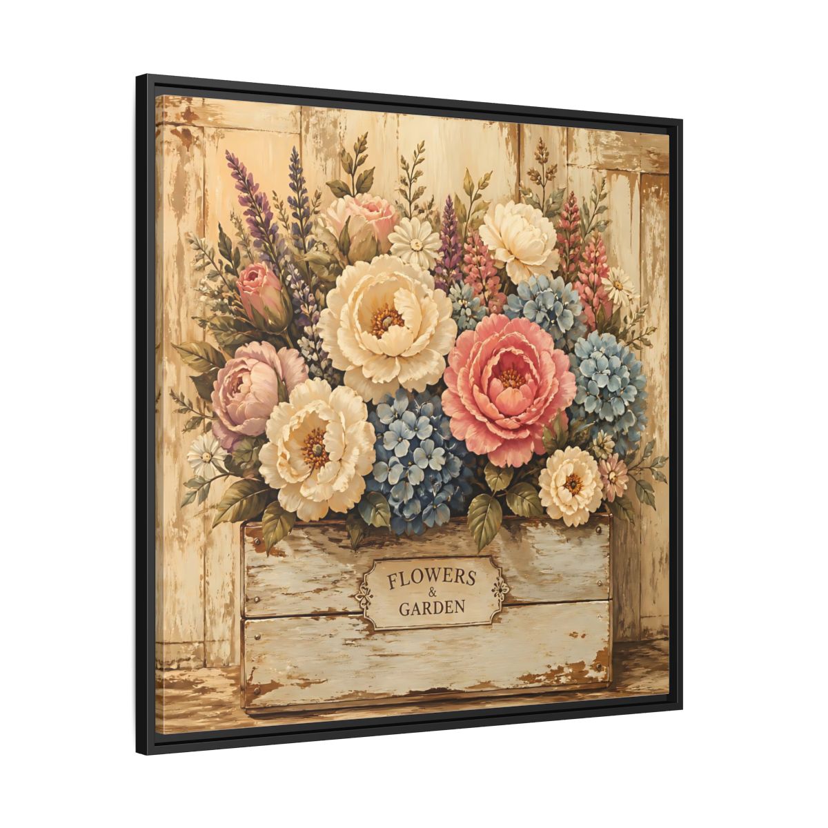 Side Mockup 30. Floral Flower Bouquet Shabby Chic Flowers shown as stretched canvas wall art