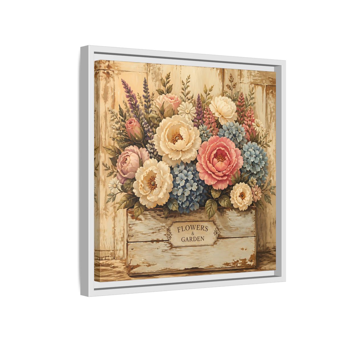 Side Mockup 13. Floral Flower Bouquet Shabby Chic Flowers shown as stretched canvas wall art