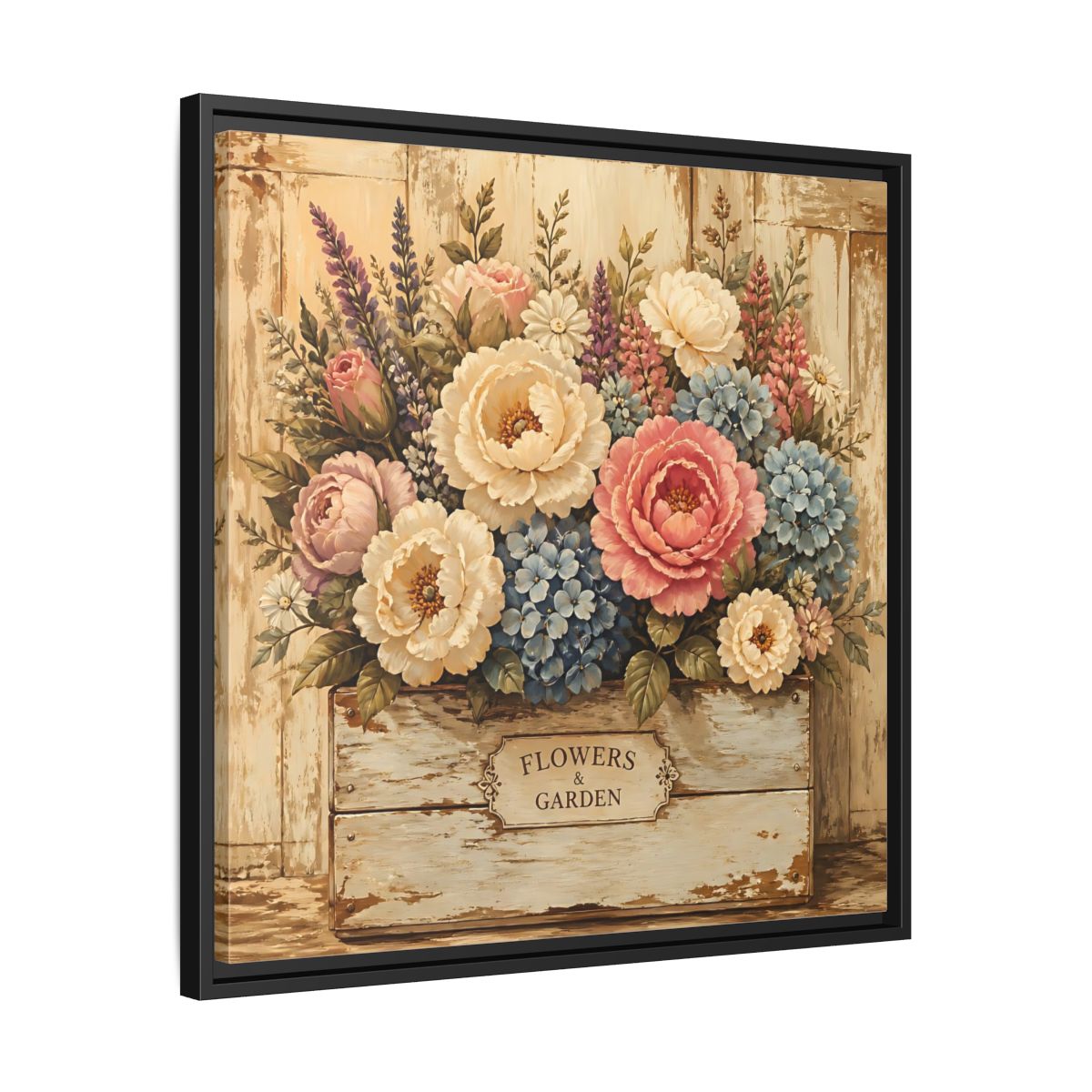 Side Mockup 31. Floral Flower Bouquet Shabby Chic Flowers shown as stretched canvas wall art