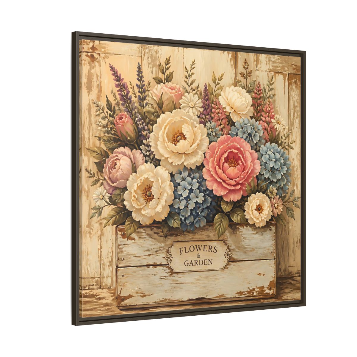 Side Mockup 5. Floral Flower Bouquet Shabby Chic Flowers shown as stretched canvas wall art