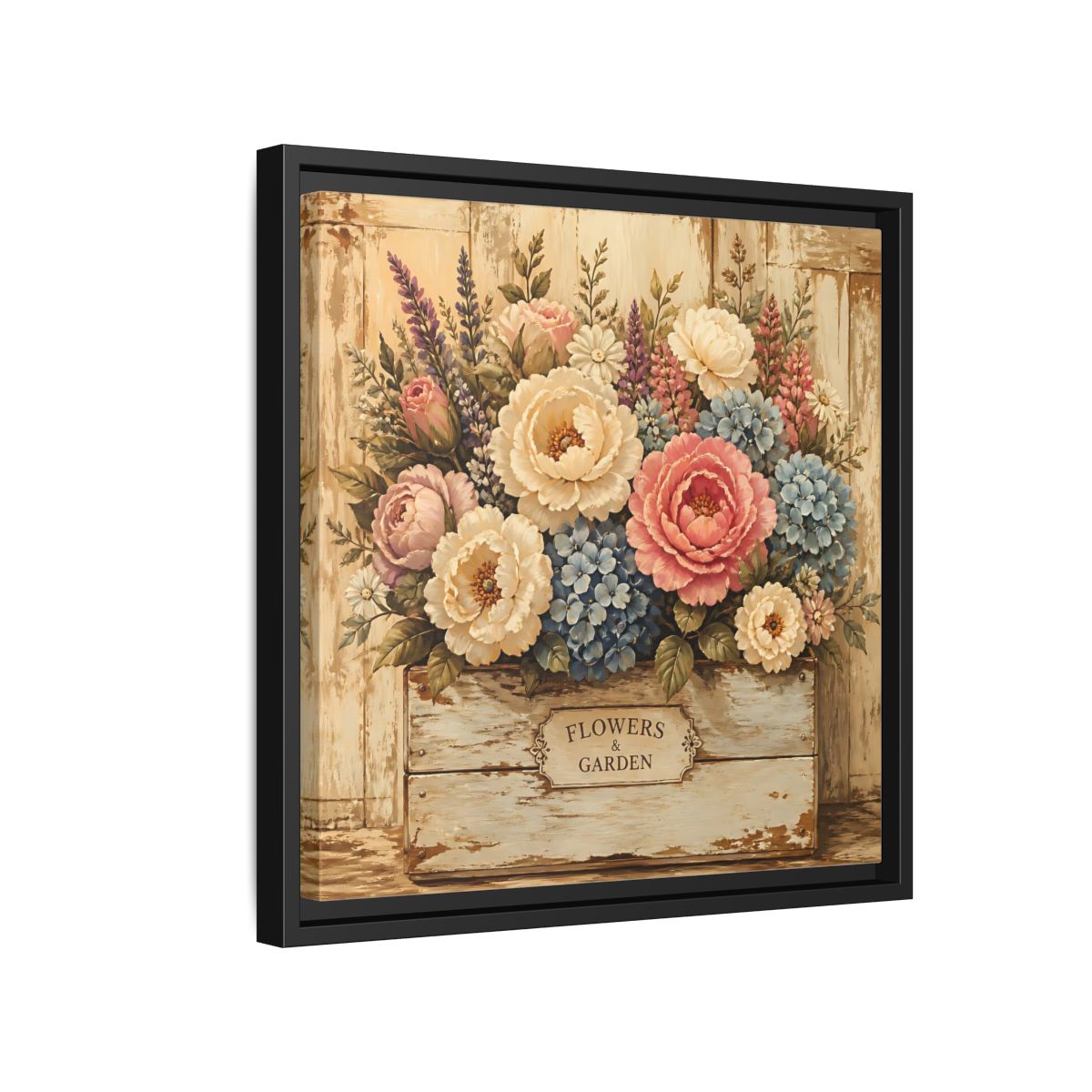 Side Mockup 15. Floral Flower Bouquet Shabby Chic Flowers shown as stretched canvas wall art