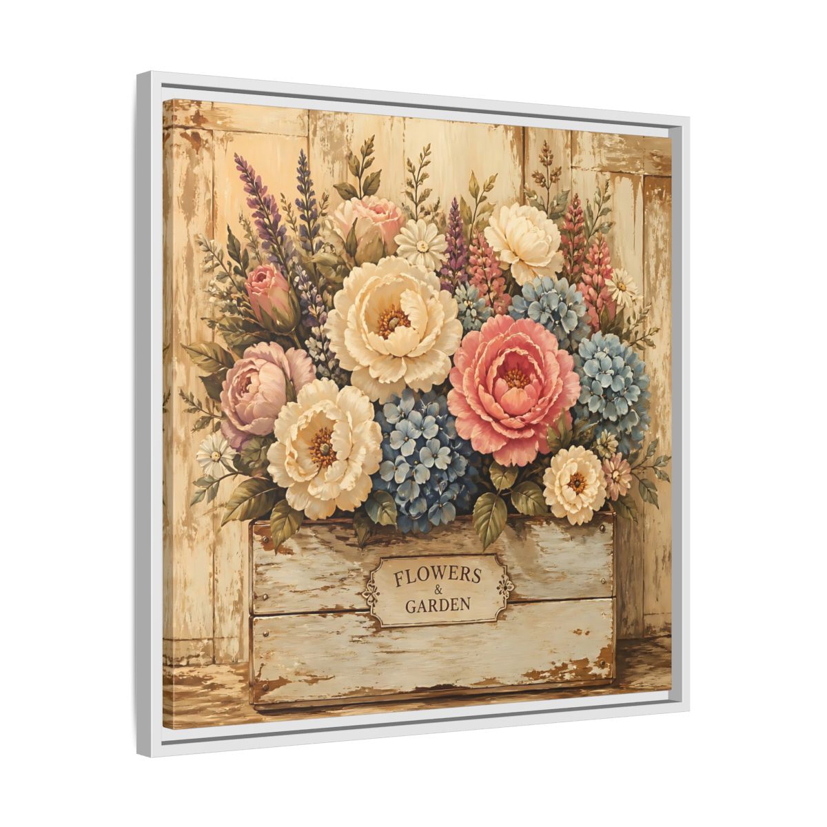 Side Mockup 26. Floral Flower Bouquet Shabby Chic Flowers shown as stretched canvas wall art