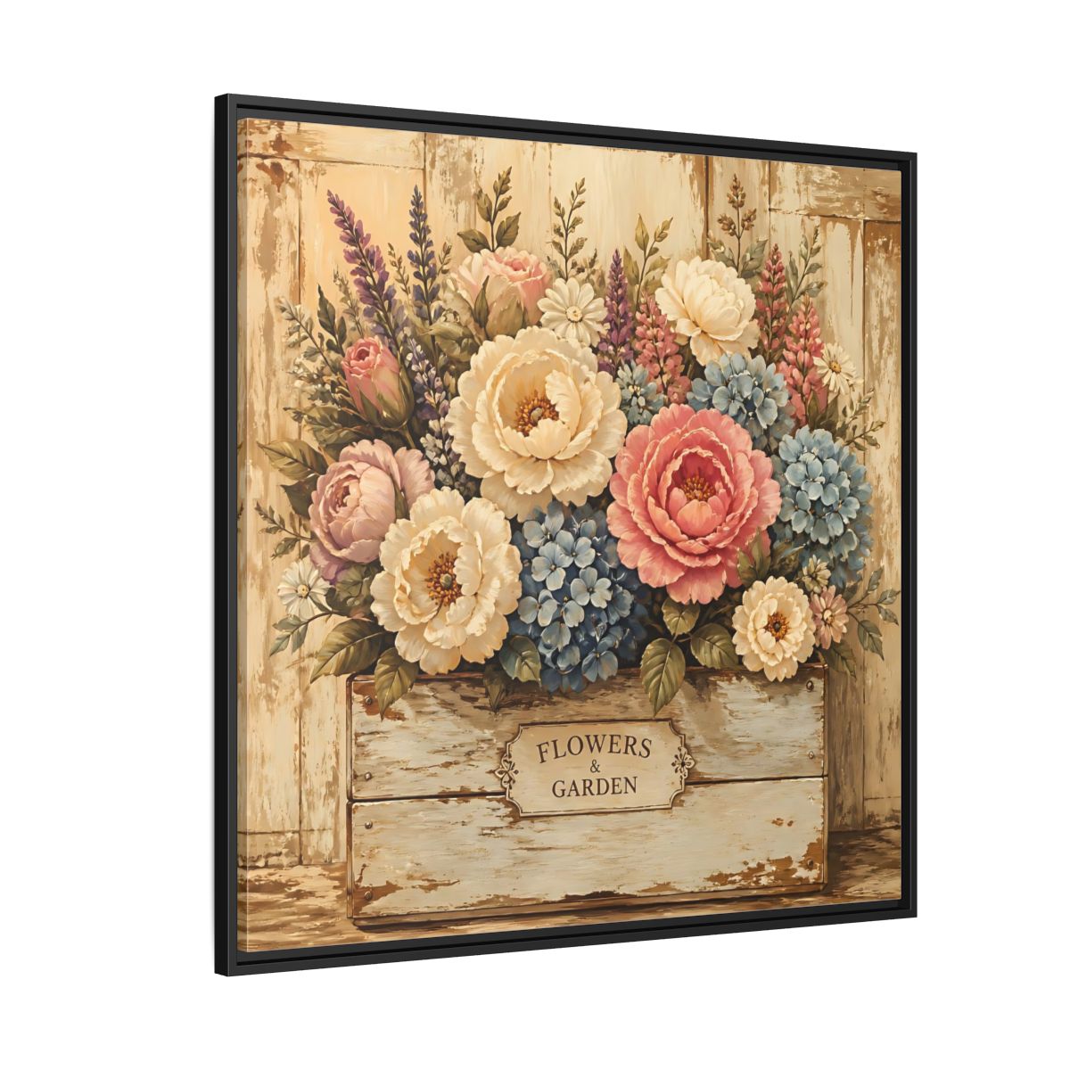 Side Mockup 6. Floral Flower Bouquet Shabby Chic Flowers shown as stretched canvas wall art