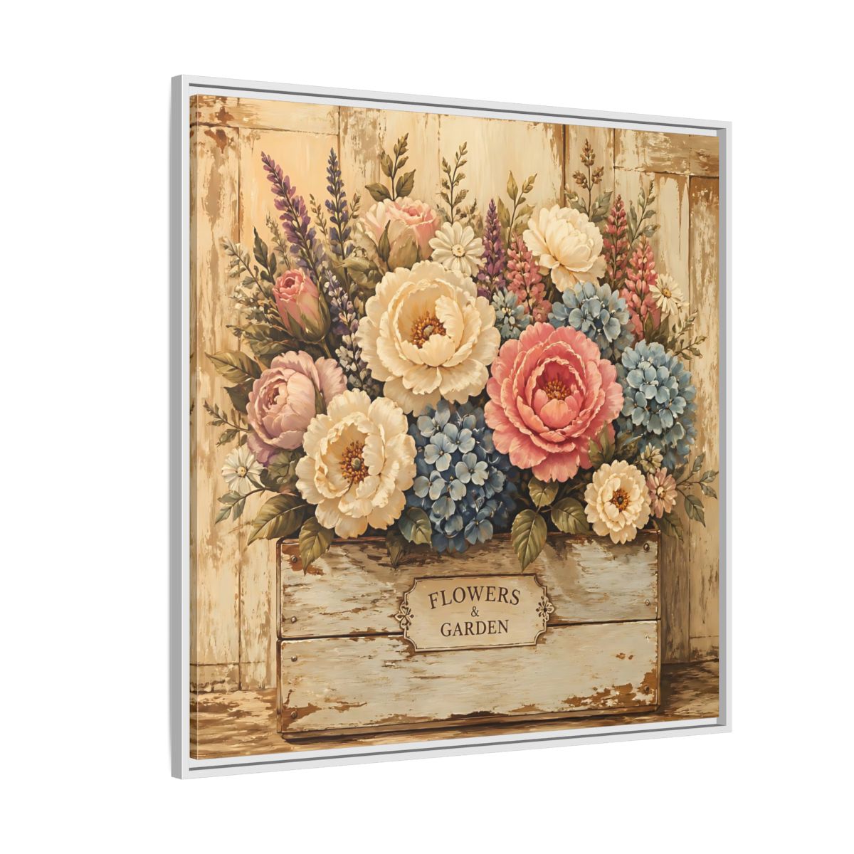 Side Mockup 4. Floral Flower Bouquet Shabby Chic Flowers shown as stretched canvas wall art