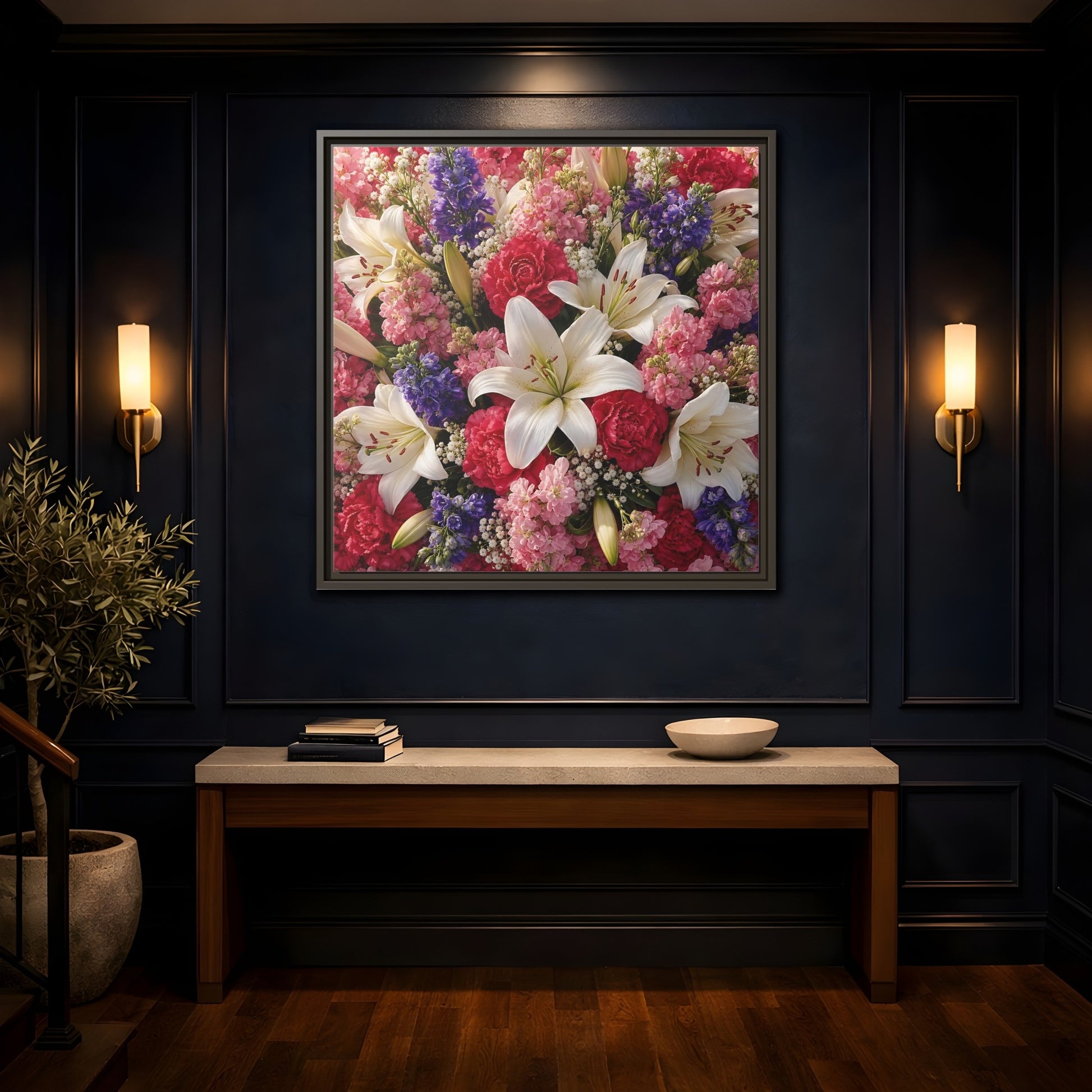 Mockup 4. Floral Flower Bouquet Vibrant Floral Bouquet shown as stretched canvas wall art